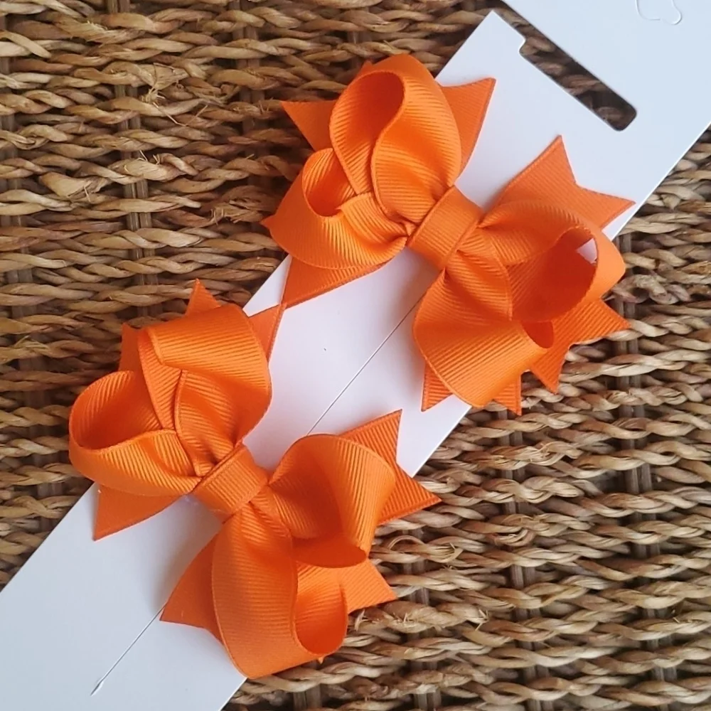 Shimmy Shimmy Orange Boutique Hair Bows Set of 2 NWT Made in USA